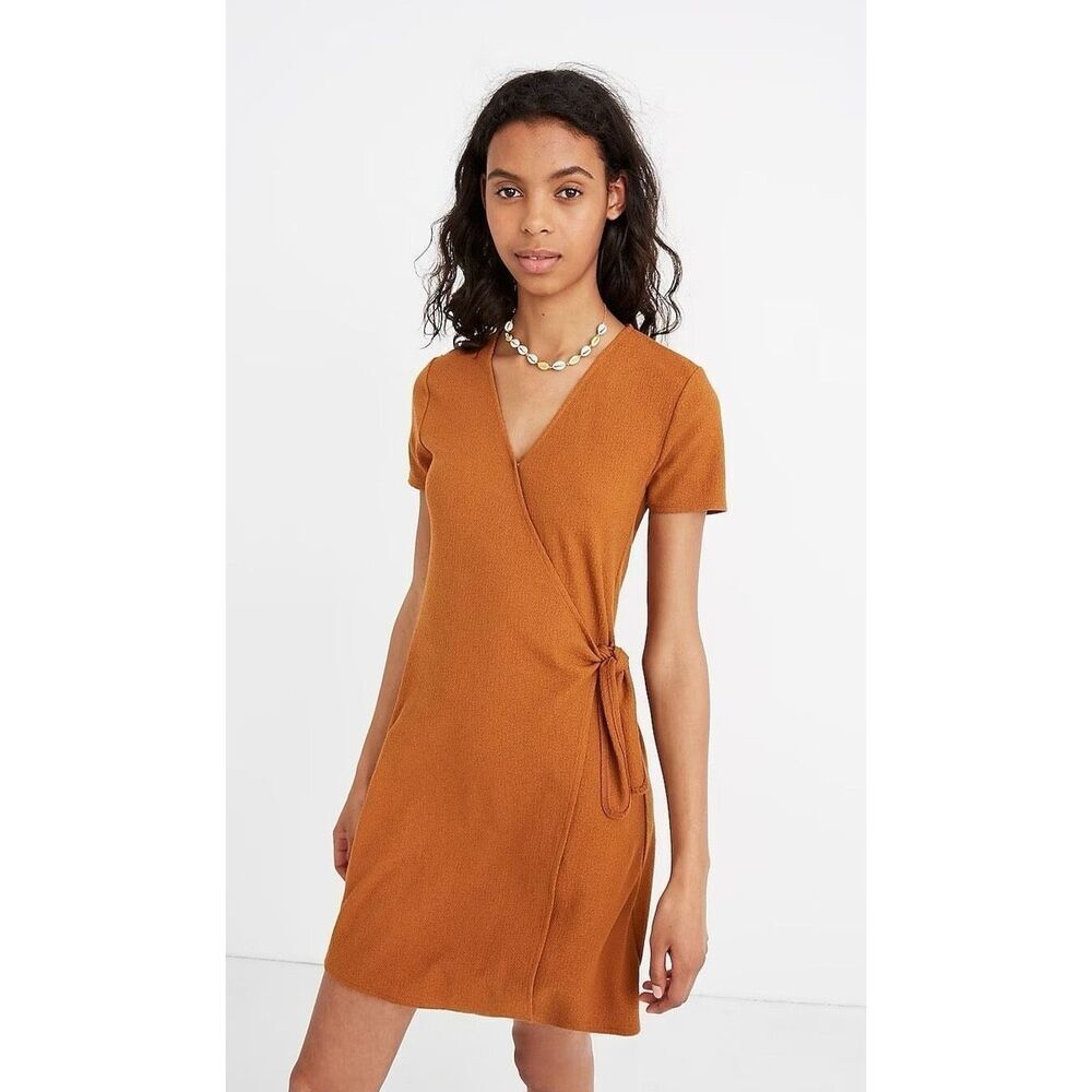 Madewell Texture & Thread Short Sleeve Side Tie Dress in Golden Pecan Size Mediu